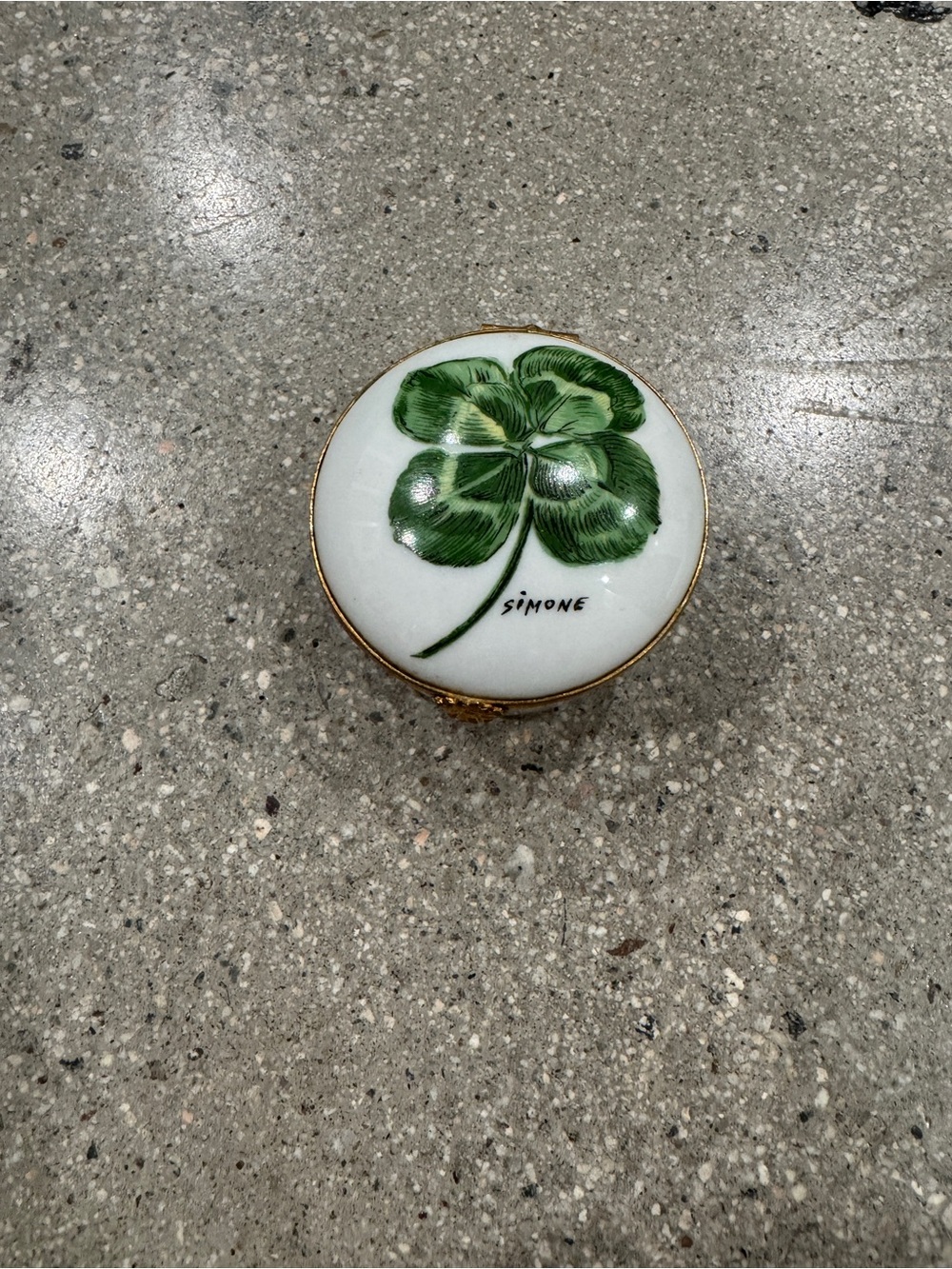 Limoges Porcelain Clover Box - White and Green